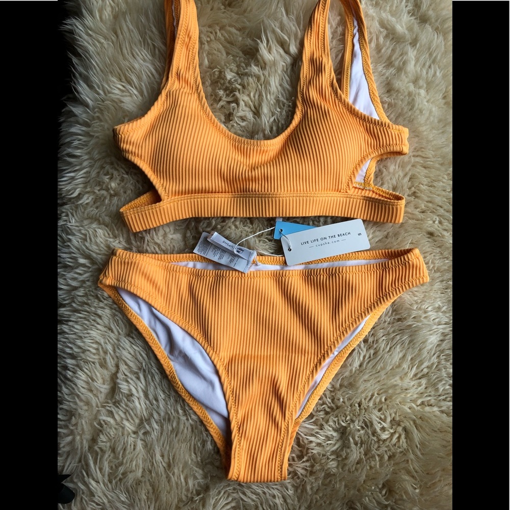 Cupshe NWT yellow ribbed cutout bikini small